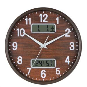 Nbdeal 掛け時計 静音 連続秒針 アナログ カレンダー 温度 湿度 表示 直径32cm CSY-9997 コーヒー色｜kirelab-net
