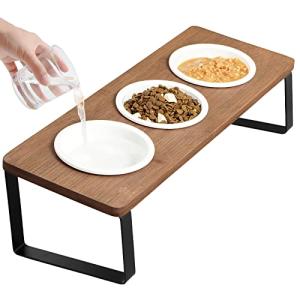 猫食器 ネコボウル ねこエサ入れ 食器スタント スタンド ねこ給食 ペット ボウル フード用 スタンド 竹製 ねこ ご飯台 ねこお皿 (ブラウン｜kirelab-net