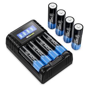 MXBatt 単三電池 充電式 充電器セット リチウム充電池 1.5V 3400mWh 1.5H急速充電 液晶ディスプレイ充電器 スロット独立充｜kirelab-net