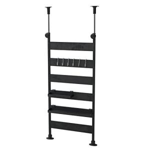山善 突っ張りキッチンラック 幅31.5×奥行6.5×高さ71-115cm 掛ける・置ける 熱に強い フック6個 トレー2個 組立品 ブラック｜kirelab-net