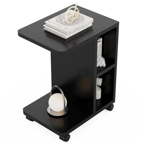 ZXD 木製サイドテーブル キャスター付き ソファーテーブル コの字型ベッド ソファテーブル 可移動...