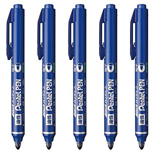 ぺんてる 油性ペン ノック式ハンディS Pentel PEN 丸芯・細字 青 XNXS15-CP 5...