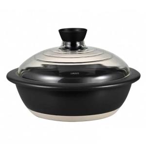 HARIO(ハリオ) フタがガラスの 土鍋 9号 3000ml 中身が見える 耐熱ガラス 陶器 日本製 GDN-255-B-W｜kirelab-net