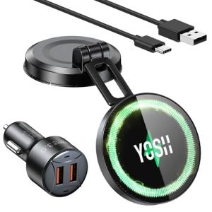 YOSH スマホホルダー 車 マグネット ワイヤレス充電 MagSafe対応 15W急速充電 曲面対応 スマホスタンド 折りたたみ 超強力 3M｜kirelab-net