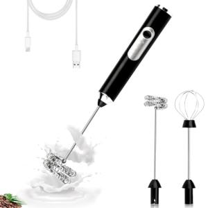 ミルクフォーマー 電動ダブル泡立て器 ミルク泡立て器 ハンドヘルド ブラック USB充電式ドリンクミキサー 3速調整 電動泡立て器 フォームメー｜ルミナスエイト ヤフー店