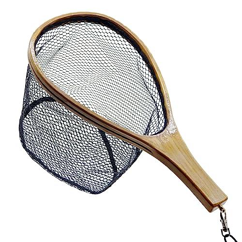 CHEUNG WIN ランディングネット 渓流 ラバーネット タモ網 軽量 木製 フライフィッシング...