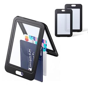 Pawfly ID バッジ ホルダー両面ウィンドウ垂直ハード プラスチック ケース ブラック カード プロテクター ポーチ オフィス学校 ID｜kirelab-net