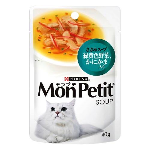 モンプチ スープ パウチ 成猫用 緑黄色野菜、かにかま入り ささみスープ 40g×12袋入り (まと...