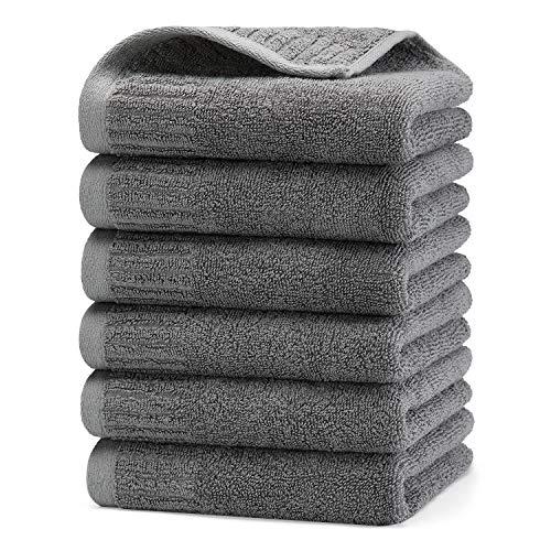 TMVOK フェイスタオル グレー 無地 タオル おしゃれ 北欧風 綿100% 6枚セット 吸水速乾...