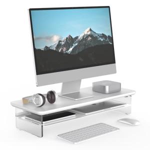 Fenge モニター台 モニタースタンド 卓上 机上台 パソコン台 PC台 机上ラック 60cm横幅 2段 木製天板 アクリル製脚 デスクトップ｜kirelab-net