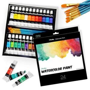 Ohuhu 水彩絵の具セット 24色 6本水彩筆 絵の具 絵具 水彩画セット画材 絵画 透明水彩 白 男の子 女の子 大人 初心者 藍色 12m｜kirelab-net