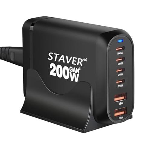 200W 充電器 2025新登場 GaNFastIII 6ポート 単口最大100W PSE技術基準適...