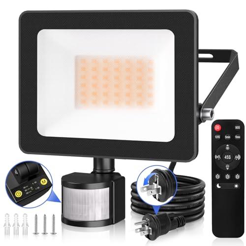 CLY 人感 センサーライト 屋外 防犯 LED投光器 35W 電球色 4000LM 2700K I...