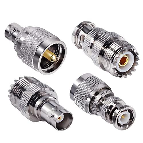 M型BNCからUHF PL259同軸アダプター 4個 、BNC - UHF SO239 アダプタ キ...