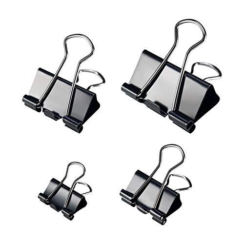 ダブルクリップ 四種のサイズ 15mm 19mm 25mm 32mm 金属製 ブラック 60個入り