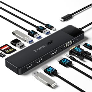 USB C ドッキングステーション hdmi２つ デュアル HDMI 3画面 拡張 USB ハブ 13-IN-1 Display MST 4K@｜kirelab-net