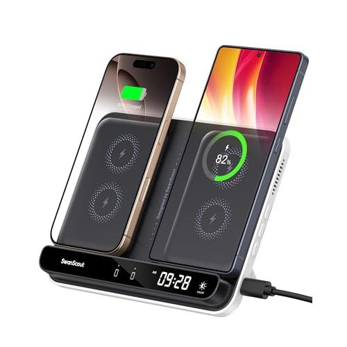 ワイヤレス充電器 2台、iPhone/Galaxy/Pixel対応 充電スタンド 2台同時 置くだけ...