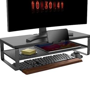 Doowiit モニター台 2段収納 ラック 卓上 スタンド 机上台 安定性 パソコン pc キーボード収納 プリンタ 液晶モニター台 幅52c｜kirelab-net