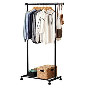 ドウシシャ ハンガーラック 楽ちん上げ下げハンガーシングル 黒 頑丈 全体耐荷重40kg 幅80~129.5×奥行47.5×高さ107~161c｜kirelab-net