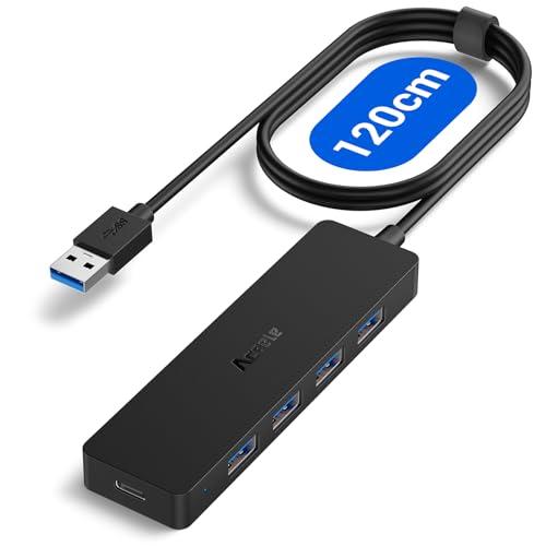Aceele USBハブ 3.0 120cm延長ケーブル付き 4ポート超薄型マルチポート5Gbps ...