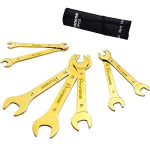 Pronese 極薄スパナ 薄型 金色本体 スパナセット 7本組 両口スパナ 厚さ3mm 鏡面仕上げ済 6~19mm CRV製 豊富なサイズ｜kirelab-net