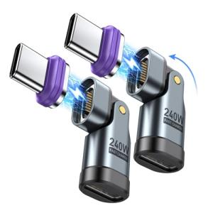 マグネット USB-C 変換アダプタ 16Pin Ｌ字型 180°回転PD240W・2個組Type-C 変換アダプタ 5A急速充電 データ転送可｜kirelab-net