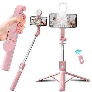 自撮り棒 iphone スマホ 三脚 2024安定モデル 自 撮り 棒 ライト付き 7段階伸縮 4段階調光 bluetoothリモコン じどり棒｜kirelab-net