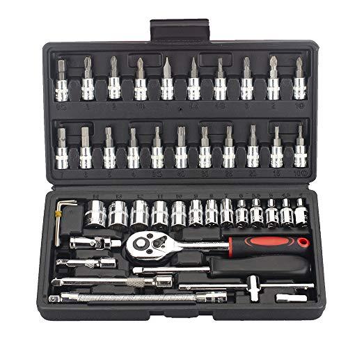 ソケットレンチ ラチェットレンチ 工具セット 差込角6.3mm(1/4インチ) 46点 スパナ 自動...