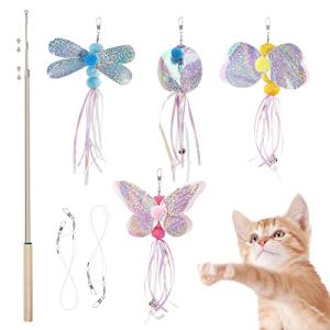 SONGWAY 猫 おもちゃ 猫じゃらし ねこ玩具 昆虫版 4点セット（チョウチョ/ミツバチ/トンボ/甲虫）釣り竿付き｜kirelab-net