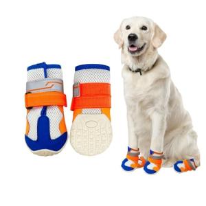 LIKOKLIN 犬靴 犬用メッシュシューズ ドッグブーツ ドッグくつ 小型犬 反射テープ付き 滑り止め 長靴 肉球保護 脱げにくい レザー ゴ｜kirelab-net
