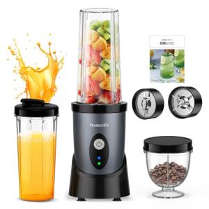 MOOKA LIFE ミキサー 小型20品レシピ付&2つボトル550ml+300mlスムージー ジューサー 氷も砕ける 450Wハイパワー コー｜kirelab-net
