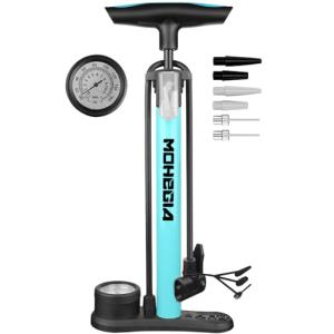 MOHEGIA 自転車 空気入れ: フロアポンプ - 仏式 米式 英式バルブ対応 - 160PSI スケール圧力計 - ブルー｜kirelab-net