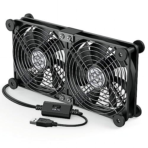 ELUTENG 冷却ファン 12cm 2連 USBファン 防振ゴム足付き 3段階風量調節 1400R...