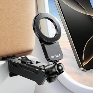 長時間出行必携 Lamicall 飛行機 スマホスタンド MagSafe対応 : 旅行用 スマホホルダー マグネット 携帯 ホルダー 飛行機 折