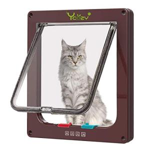 Ycozy ペットドア 猫 超薄型 外寸28×25cm お勧め最大戸の厚さ2.0cm 猫 出入り口 小型犬用 ドア 猫扉 4-way切替 ロック｜kirelab-net