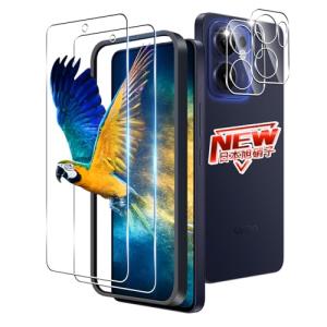 2+2枚セット ガイド枠付き 対応 OPPO Reno13 A ガラスフィルム 2枚 + レンズ保護フィルム 2枚 指紋認証 対応 OPPO R