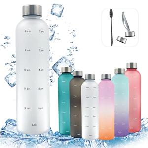 Conburrod 1リットル 軽量 ウォーターボトル 水筒 1000ml タイムマーカー付き 透明 ミント モチベーション測定 時間と量付き｜kirelab-net