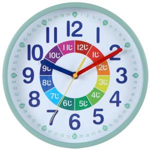 Nbdeal 知育時計 掛け時計 電波時計 連続秒針 静音 直径25cm 緑枠の白い面 DB-208｜kirelab-net