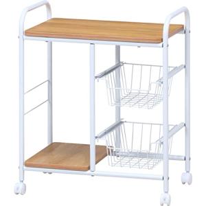 不二貿易 キッチンワゴン キッチンラック 幅56×奥行35.5×高さ69.5cm ホワイト ナチュラル 収納 スリム 引き出し キャスター付き｜kirelab-net