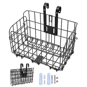 Generic 自転車用バスケット カゴ 前かご 後ろかご 折り畳み 簡単脱着 耐荷重20kg 大容量 通勤車等用 ステンレス製 (ブラック-1｜kirelab-net