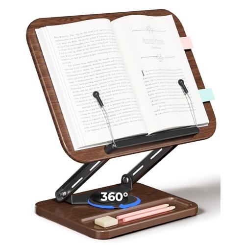 viozon 書見台 ブックスタンド 卓上 勉強 360度回転式 ペン用のくぼみ付き 無階段高さ調整...