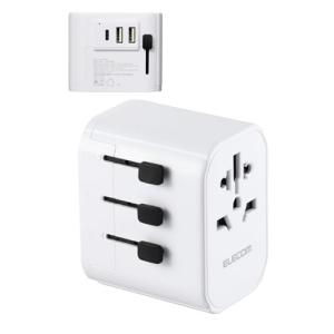 エレコム 海外 変換プラグ A/BF/O/SEタイプ USB Type-C×1 USB-A×2 15W 極性対応 (N極対応) ホワイト ECT｜kirelab-net