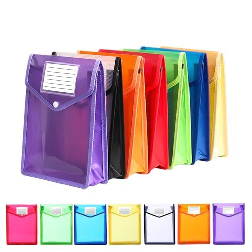 ボタン式ファイル袋 ファイルケース 7個セット 半透明 オシャレ 可愛い 7色 大容量 プラスチック...
