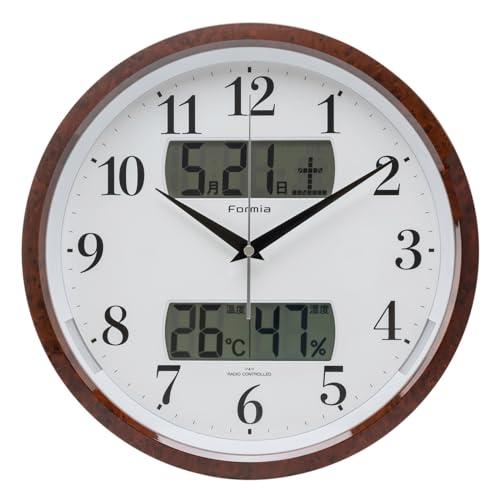 Formia(フォルミア) 電波 壁掛け時計 木製 温度 湿度 温湿度計 日付 曜日 夜間秒針停止 ...