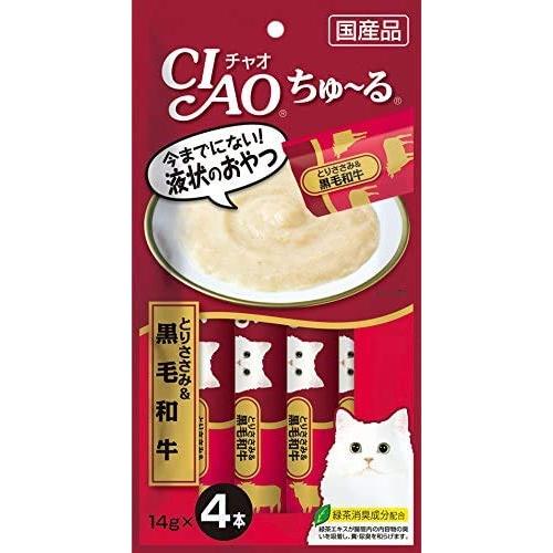 16個セットチャオ (CIAO) 猫用おやつ ちゅ~る とりささみ&amp;黒毛和牛 14g×4本