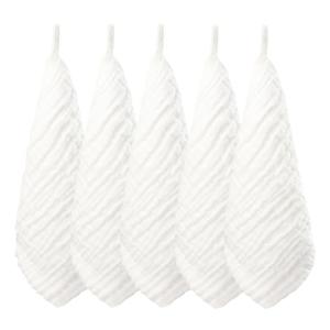 [MOMSMENU] ガーゼハンカチ 赤ちゃん 6層 ベビーガーゼ 綿100% 柔らかく 名前入 ループ付 30x30cm 5枚セット ホワイト｜kirelab-net