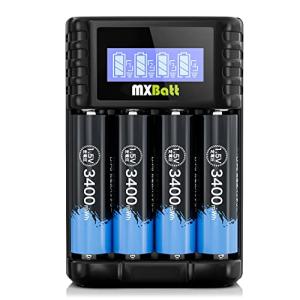 MXBatt 単三電池 充電式 充電器セット リチウム充電池 1.5V 3400mWh 1.5H急速充電 液晶ディスプレイ充電器 スロット独立充｜kirelab-net