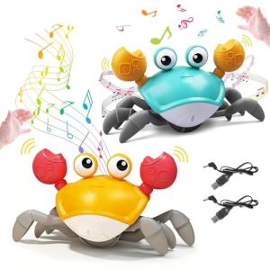 Heculos カニ おもちゃ 動く 2点セット子供向け、音楽這うカニ、USB充電式 シミュレーションカニおもちゃ、自動的に障害物を回避する、イ｜kirelab-net
