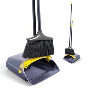 CLEANHOME ほうき ちりとり セット ほうき 室内 屋外 立て式 収納 4段ポール 長さ調節 41-117cm ノブ付き 防風 軽量 腰｜kirelab-net