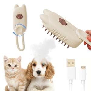 aninako 猫 スチームブラシ 3 in 1 マッサージ 猫蒸しブラシ 噴霧式 スチーマーブラシ USB充電式 蒸し猫ブラシ ペット 毛取り｜kirelab-net